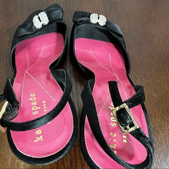 KATE SPADE satin sling back sandals with rhinestones and bow 7.5 euc - Picture 10 of 10